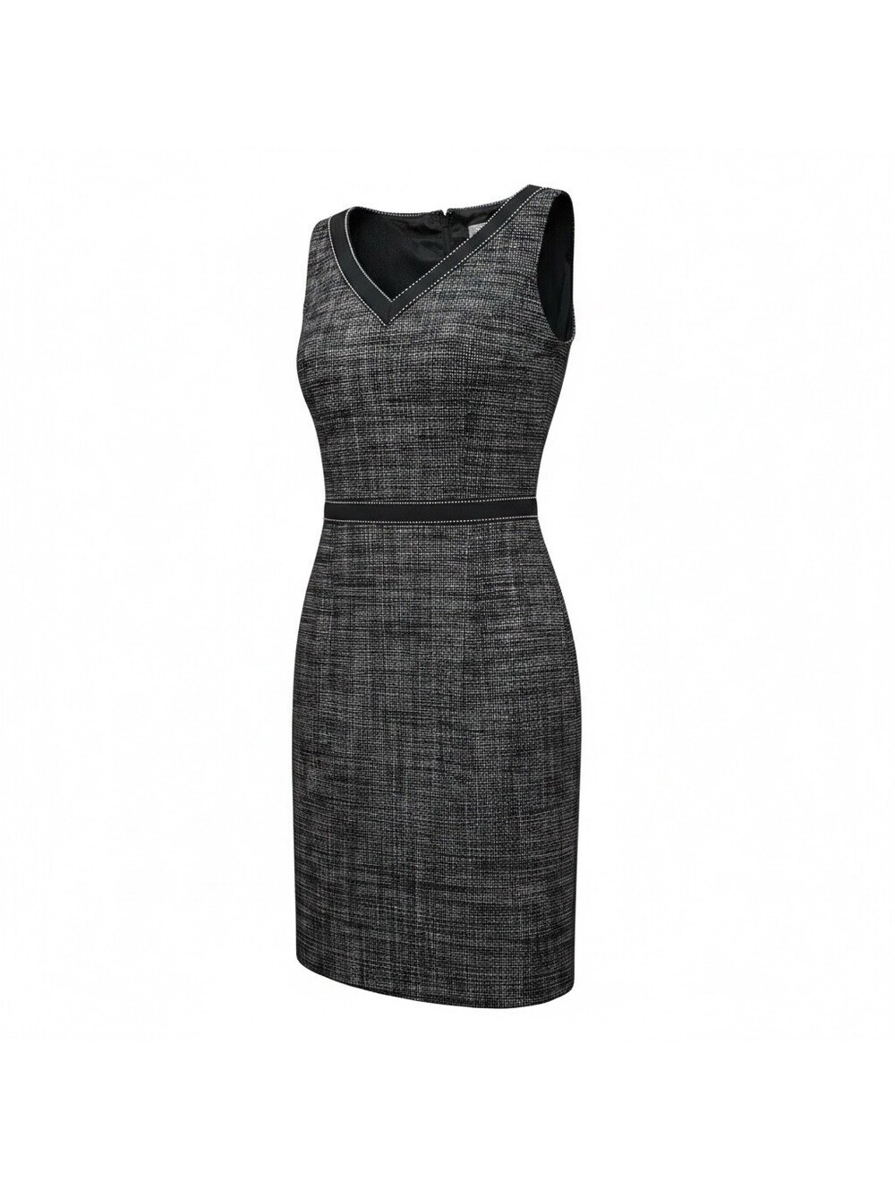 Ann Taylor Size 2 100% Virgin Wool Black Tweed Sleeveless Lined Dress V-neck